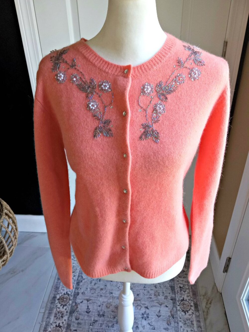 EXQUISITE BEADED LAMBSWOOL ANGORA SWEATER Oh MY!